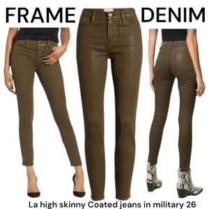 Frame denim Le High Skinny mid rise khaki Green Coated military jeans women's 26
